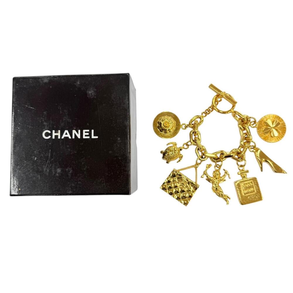 CHANEL Vintage Metal Icon Charm 7-Strand Bangle Bracelet, Gold, Weight 205g, ... - Picture 2 of 9